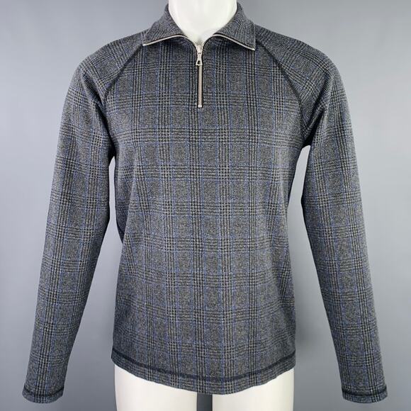 DRIES VAN NOTEN Size S Black Charcoal Glenplaid Cotton Blend 1/4 Zip Pullover - Picture 1 of 6